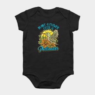 Pollinator Hummingbird & Flowers Cottage core Aesthetic Baby Bodysuit